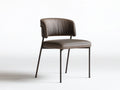 Brown PU Leather Upholstered Chair with Curved Back, Black Steel Legs, 20.5 x 22 x 31.5 in
