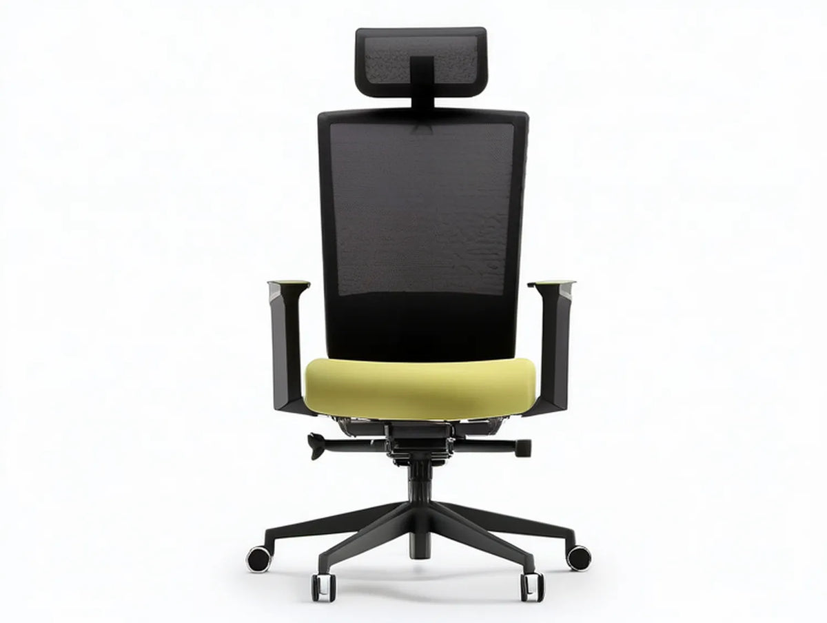 Ergonomic High-Back Mesh Office Chair with Adjustable Headrest, Black/Yellow, 25.6 in Wide