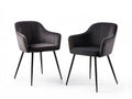 Set of 2 Black Velvet Upholstered Dining Armchairs with Steel Legs, 22.4 x 23.6 x 32.7 in