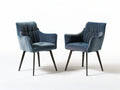 Set of 2 Blue Velvet Upholstered Armchairs with Black Steel Legs, 23.6 x 24.4 x 33.5 in