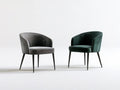 Set of 2 Curved Barrel Dining Chairs, Polyester Velvet in Dark Gray and Green with Black Legs, 22.8 x 23.6 x 31.9 in