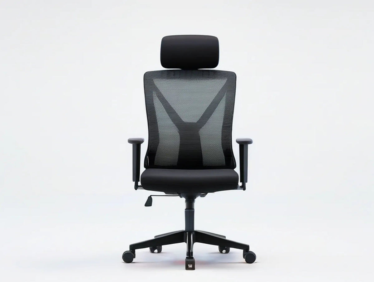 Black High-Back Mesh Swivel Chair with Adjustable Headrest, 26 x 26 x 46-50 in