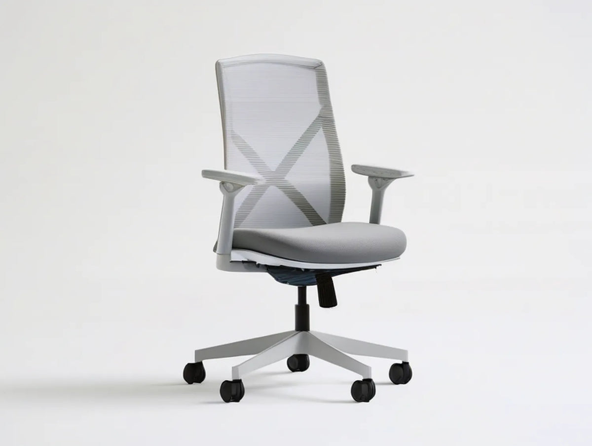 Gray High-Back Mesh Swivel Chair with Fixed Armrests, 25.6 in Five-Star Base