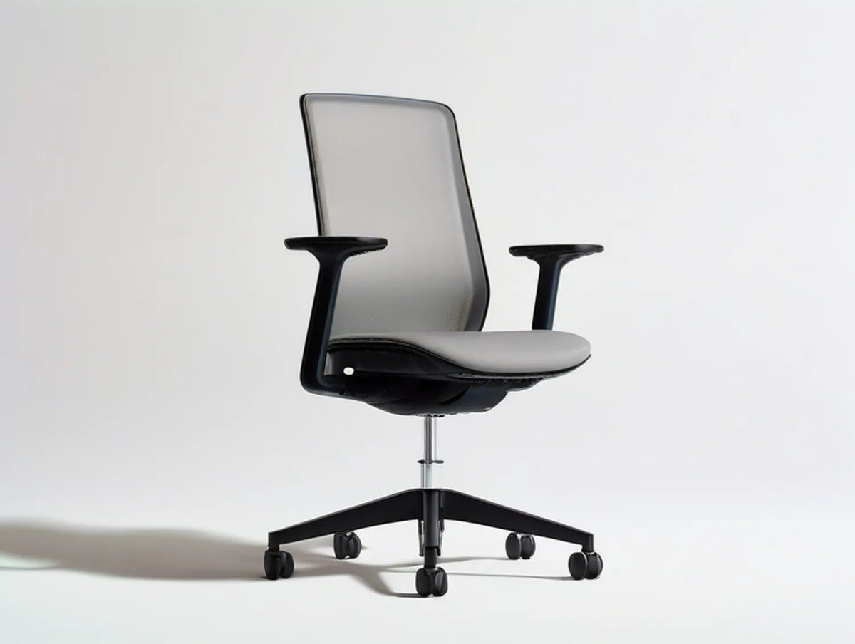 High-Back Mesh Office Chair with Fixed Armrests, Gray/Black, 25.6 x 25.6 x 45.3-49.2 in