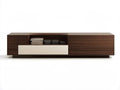 78.7 in Walnut Brown, White and Dark Brown Engineered Wood TV Stand with Drawer and Open Storage