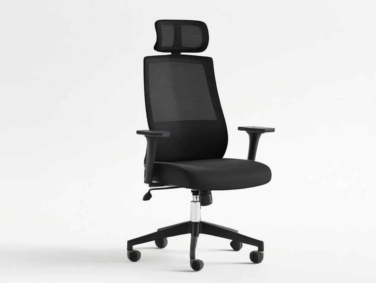 Black High-Back Mesh Office Chair with Adjustable Headrest and Armrests, 25.6 x 25.6 x 47.2-51.2 in