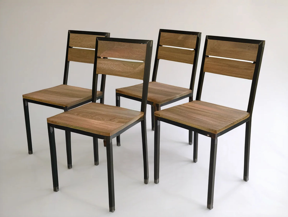 Set of 4 Walnut Brown and Black Dining Chairs, 16.5 x 19 x 34.5 in