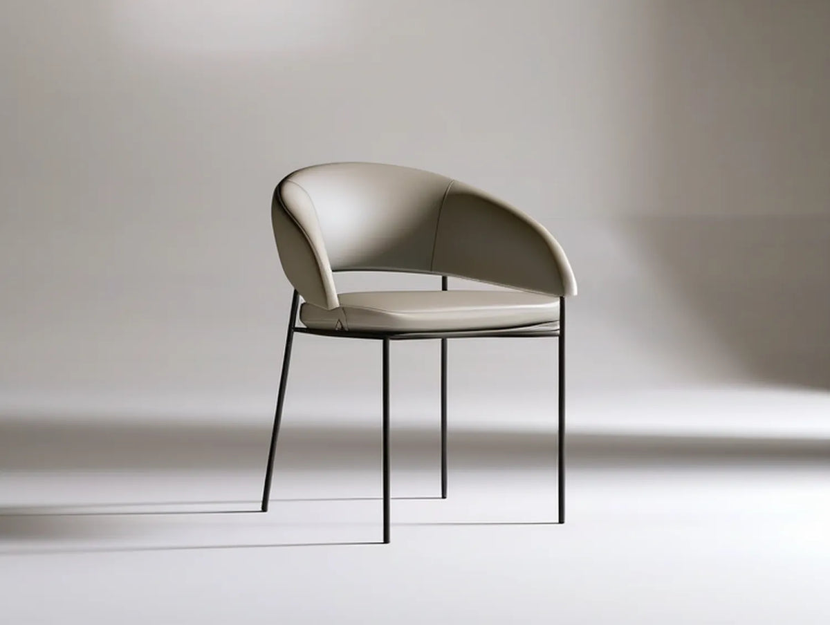 Beige PU Leather Upholstered Dining Armchair with Curved Back, Black Steel Frame, 22 x 22 x 31 in