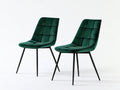 Set of 2 Dark Green Velvet Upholstered High-Back Dining Chairs with Black Steel Legs, 17.7 x 21.7 x 34.3 in