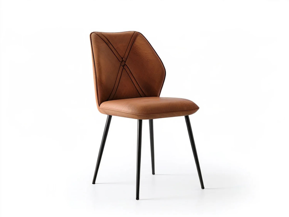 Brown PU Leather Dining Chair with Black Steel Legs, 19.7 x 22.4 x 34.6 in