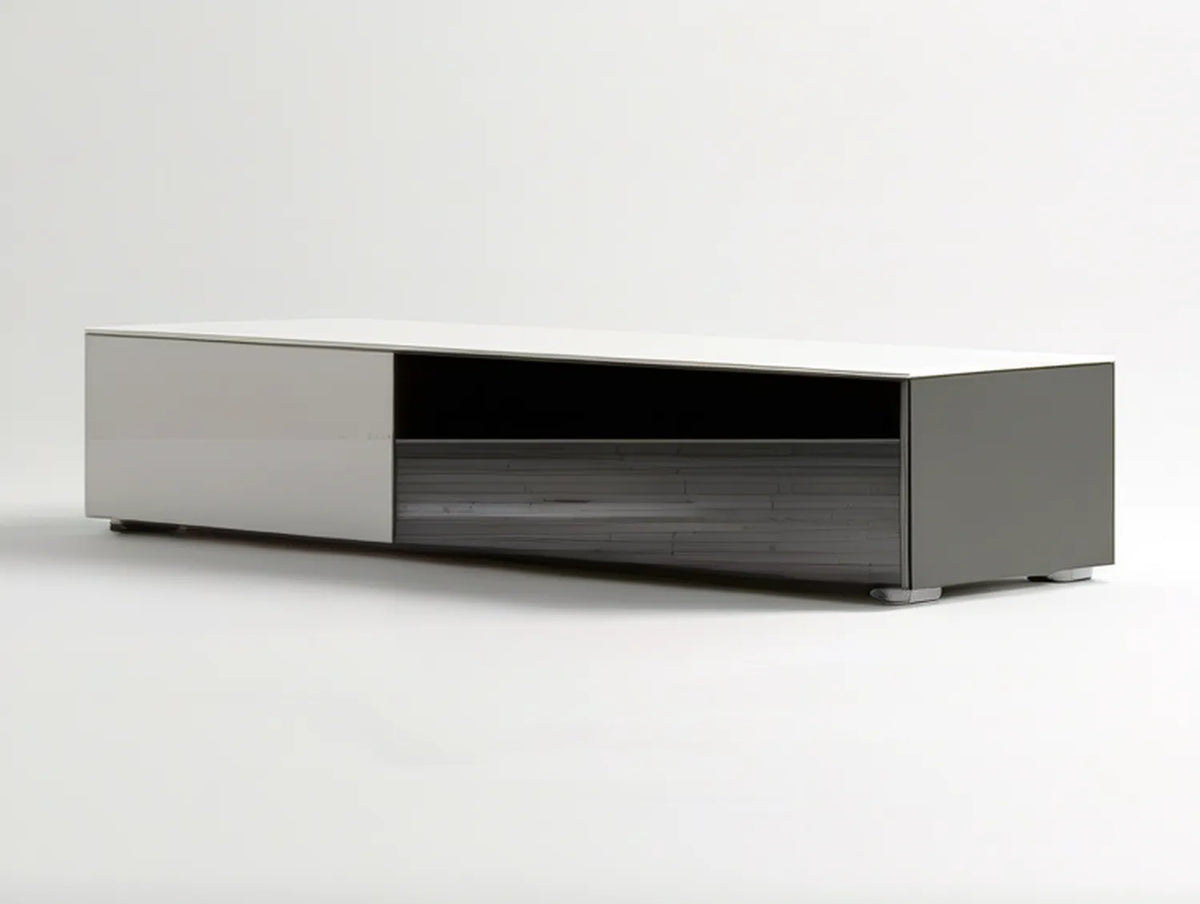 Contemporary TV Stand, 70.9 x 15.7 x 17.7 Inches, White/Black/Gray