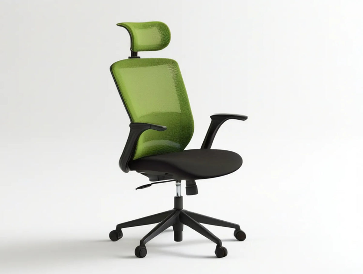 Ergonomic High-Back Mesh Office Chair with Adjustable Headrest, 25.6 in W x 25.6 in D x 46.5-50.4 in H, Green/Black