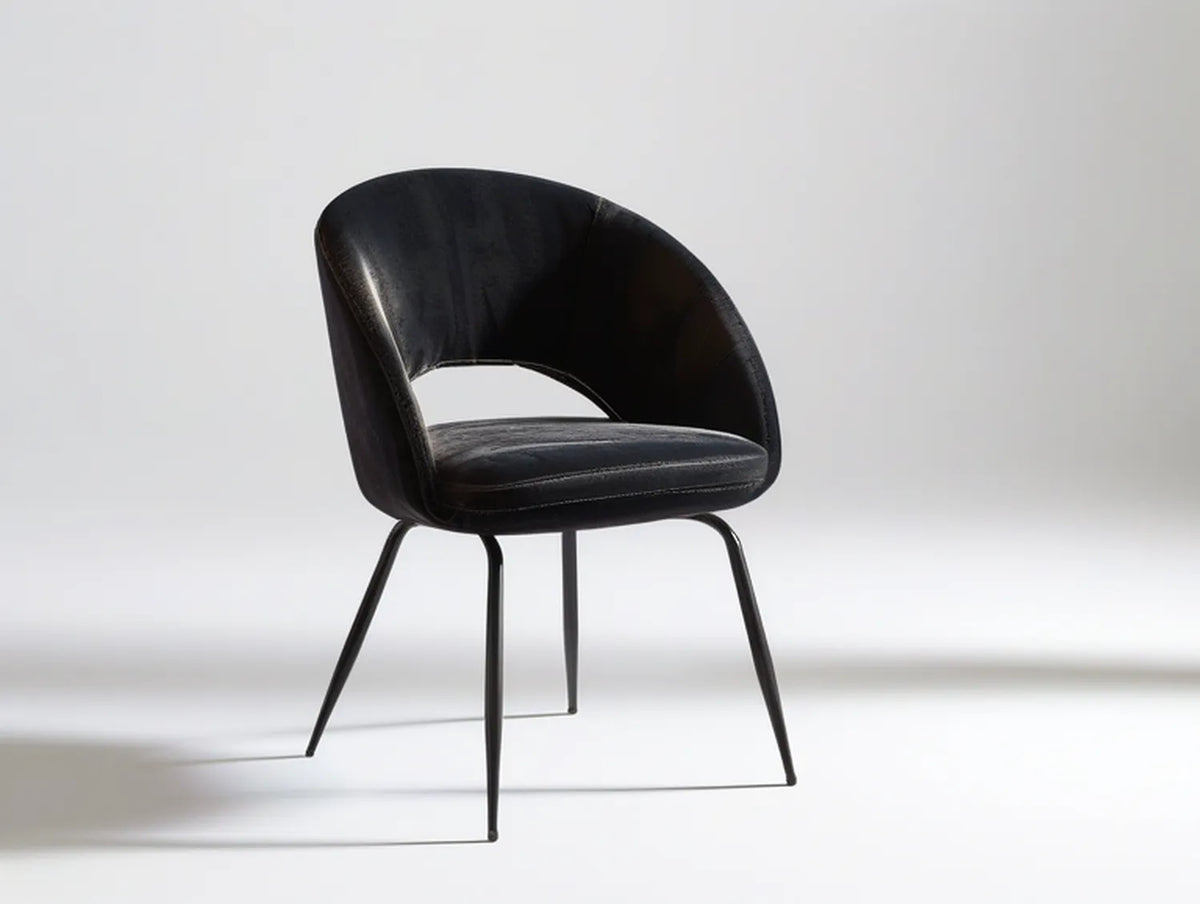 Black PU Leather Upholstered Dining Armchair with Steel Legs, 25.2 x 23.6 x 31.5 in